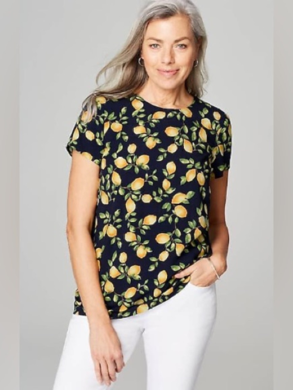 J. Jill Lemon Print short sleeve top blouse NWT size Medium Petite MP